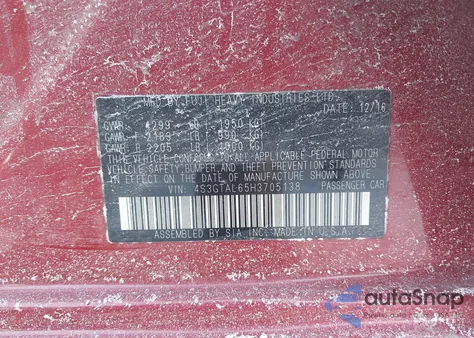 2017 Subaru Impreza 2.0I Sport z USA, uszkodzony, nr VIN 4S3GTAL65H3705138